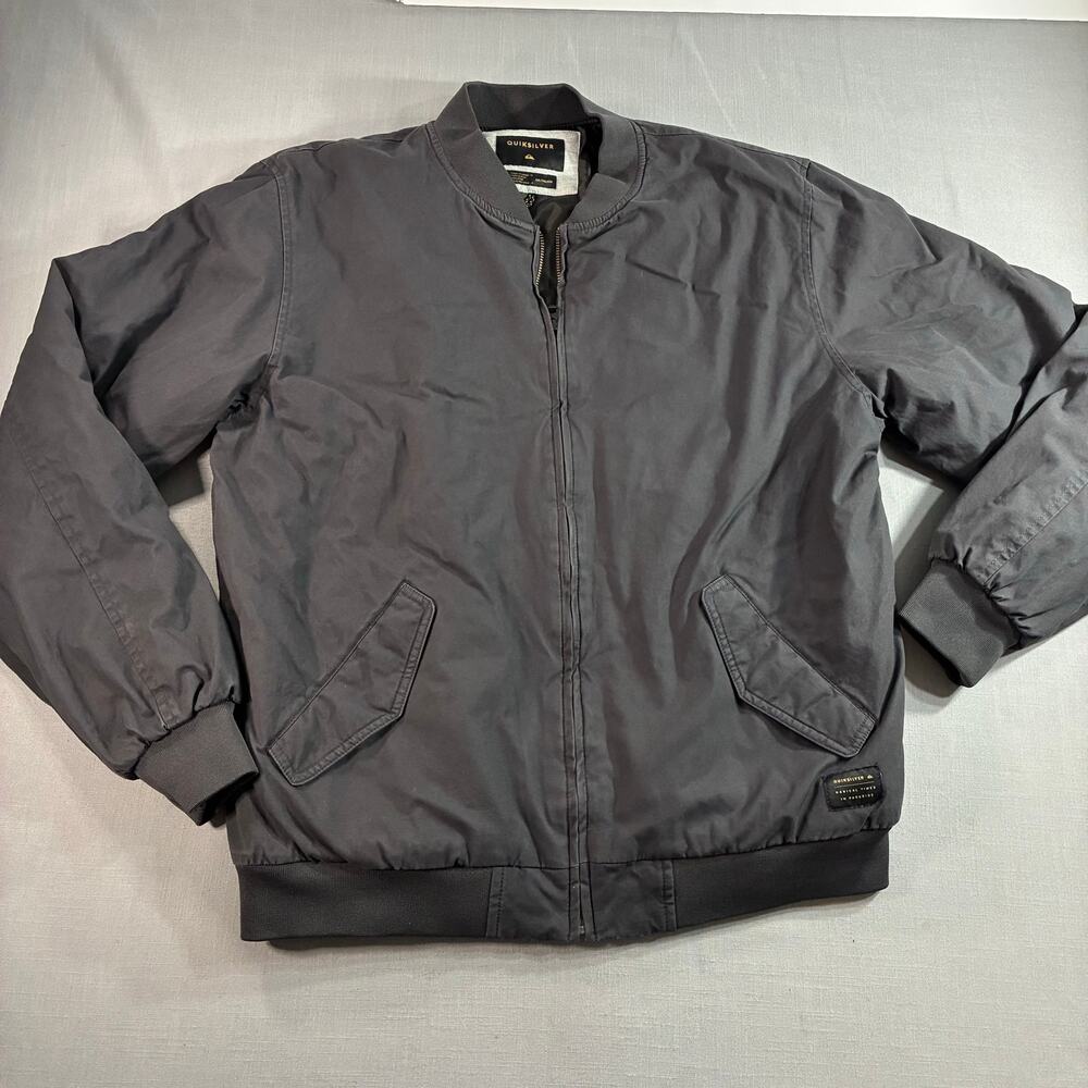 Quiksilver Bomber Jacket Men's XL Black Full Zip Lightweight Insulated Coat